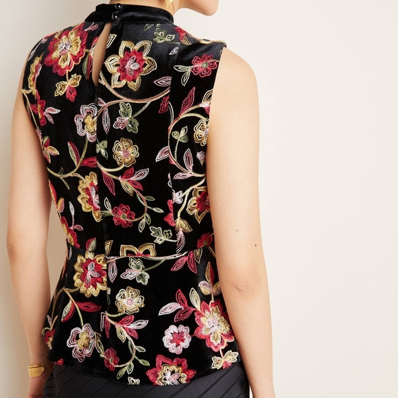 Anthropologie Sutton Embroidered Velvet Top - Picture 2 of 7